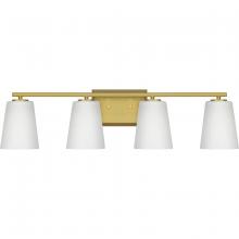 PROGRESS LIGHTING P300464-191 - Vertex Collection Four-Light Brushed Gold Etched White Glass Contemporary Bath Light