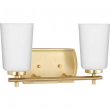 PROGRESS LIGHTING P300466-012 - Adley Collection Two-Light Satin Brass Etched Opal Glass New Traditional Bath Vanity Light