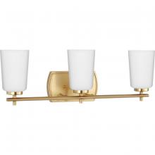 PROGRESS LIGHTING P300467-012 - Adley Collection Three-Light Satin Brass Etched Opal Glass New Traditional Bath Vanity Light