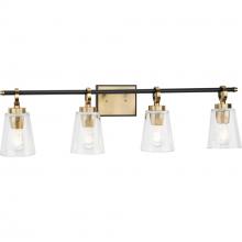 PROGRESS LIGHTING P300483-163 - Cassell Collection Four-Light Vintage Brass Matte Black Luxe Industrial Bath & Vanity Light