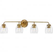 PROGRESS LIGHTING P300491-204 - Quillan Collection Four-Light Soft Gold Transitional Bath & Vanity Light