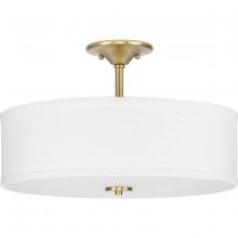 PROGRESS LIGHTING P350167-012 - Inspire Collection 18" Three-Light Transitional Satin Brass Summer Linen Glass Semi-Flush Mount