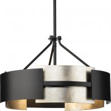 PROGRESS LIGHTING P350203-31M - Lowery Collection Three-Light Matte Black Industrial Luxe Semi-Flush Mount with Aged Silver Leaf Acc