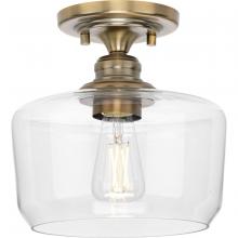 PROGRESS LIGHTING P350214-163 - Aiken Collection One-Light Vintage Brass Clear Glass Farmhouse Flush Mount Light