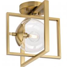 PROGRESS LIGHTING P350218-109 - Atwell Collection 10" One-Light Mid-Century Modern Brushed Bronze Clear Glass Semi-Flush Mount L