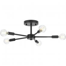PROGRESS LIGHTING P350219-31M - Delayne Collection Five-Light Mid-Century Modern Matte Black Semi-Flush Mount Light