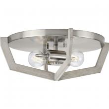 PROGRESS LIGHTING P350224-009 - Galloway Collection Two-Light 15" Brushed Nickel Modern Farmhouse Flush Mount Light with Grey Wa