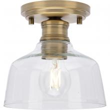 PROGRESS LIGHTING P350226-163 - Singleton Collection One-Light 7.62" Vintage Brass Farmhouse Small Semi-Flush Mount Light with C