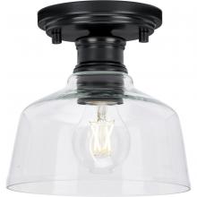 PROGRESS LIGHTING P350226-31M - Singleton Collection One-Light 7.62" Matte Black Farmhouse Small Semi-Flush Mount Light with Cle