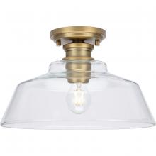 PROGRESS LIGHTING P350227-163 - Singleton Collection One-Light 14" Vintage Brass Farmhouse Medium Semi-Flush Mount Light with Cl