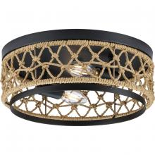 PROGRESS LIGHTING P350242-31M - Chandra Collection 12 in. Two-Light Matte Black Global Flush Mount with Woven Shade