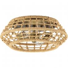 PROGRESS LIGHTING P350245-163 - Laila Collection 12-1/4 in. Two-Light Vintage Brass Coastal Flush Mount with Woven Jute Accents