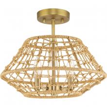 PROGRESS LIGHTING P350246-163 - Laila Collection 16 in. Three-Light Vintage Brass Coastal Semi-Flush Convertible with Woven Jute Acc