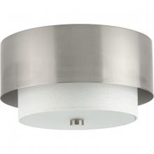 PROGRESS LIGHTING P350249-009 - Silva Collection Two-Light Brushed Nickel White Linen Shade 14" Flush Mount