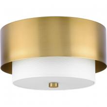 PROGRESS LIGHTING P350249-109 - Silva Collection Two-Light Brushed Bronze White Linen Shade 14" Flush Mount