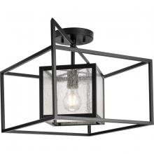 PROGRESS LIGHTING P350256-31M - Navarre One-Light Matte Black and Seeded Glass Indoor/Outdoor Close-to-Ceiling Light