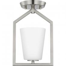 PROGRESS LIGHTING P350259-009 - Vertex Collection One-Light Brushed Nickel Etched White Contemporary Semi-Flush Mount