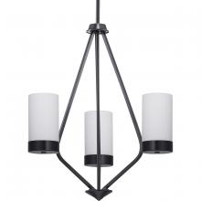 PROGRESS LIGHTING P400021-031 - Elevate Collection Three-Light Matte Black Etched White Glass Mid-Century Modern Chandelier Light