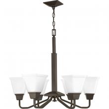 PROGRESS LIGHTING P400119-020 - Clifton Heights Collection Six-Light Antique Bronze Etched Glass Craftsman Chandelier Light