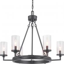 PROGRESS LIGHTING P400164-143 - Gresham Collection Six-Light Graphite Clear Seeded Glass Farmhouse Chandelier Light