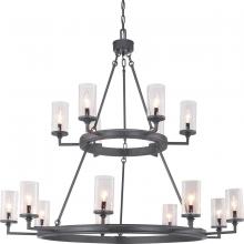 PROGRESS LIGHTING P400166-143 - Gresham Collection Fifteen-Light Graphite Clear Seeded Glass Farmhouse Chandelier Light