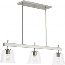 PROGRESS LIGHTING P400298-009 - Saffert Collection Three-Light New Traditional Brushed Nickel Clear Glass Linear Island Chandelier L