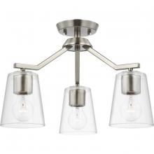 PROGRESS LIGHTING P400340-009 - Vertex Collection Three-Light Brushed Nickel  Clear Glass Contemporary Convertible Chandelier