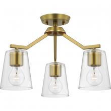 PROGRESS LIGHTING P400340-191 - Vertex Collection Three-Light Brushed Gold Clear Glass Contemporary  Convertible Chandelier
