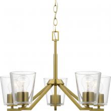 PROGRESS LIGHTING P400341-191 - Vertex Collection Five-Light Brushed Gold Clear Glass Contemporary Chandelier