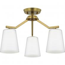 PROGRESS LIGHTING P400342-191 - Vertex Collection Three-Light Brushed Gold Etched White Contemporary  Convertible Chandelier