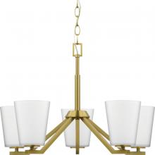 PROGRESS LIGHTING P400343-191 - Vertex Collection Five-Light Brushed Gold Etched White Contemporary Chandelier