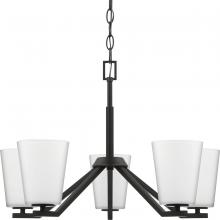 PROGRESS LIGHTING P400343-31M - Vertex Collection Five-Light Matte Black Etched White Contemporary Chandelier