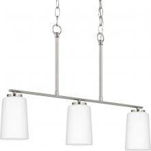 PROGRESS LIGHTING P400348-009 - Adley Collection Three-Light Brushed Nickel Etched White Opal Glass New Traditional Linear Chandelie