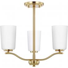 PROGRESS LIGHTING P400349-012 - Adley Collection Three-Light Satin Brass Etched White Glass New Traditional Semi-Flush Convertible L