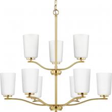 PROGRESS LIGHTING P400351-012 - Adley Collection Nine-Light Satin Brass Etched White Glass New Traditional Chandelier