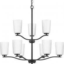 PROGRESS LIGHTING P400351-31M - Adley Collection Nine-Light Matte Black Etched White Glass New Traditional  Chandelier