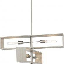 PROGRESS LIGHTING P400370-009 - Boundary Collection Four-Light Brushed Nickel Grey Washed Oak Modern Chandelier