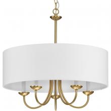 PROGRESS LIGHTING P4217-109 - Drum ShadeCollection Five-Light Brushed Bronze White Fabric Shade New Traditional Chandelier Light