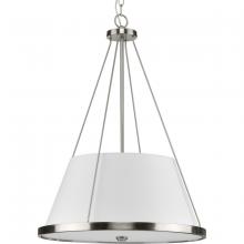 PROGRESS LIGHTING P500357-009 - Saffert Collection Three-Light New Traditional Brushed Nickel White Linen Shade Pendant Light