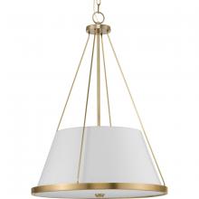 PROGRESS LIGHTING P500357-163 - Saffert Collection Three-Light New Traditional Vintage Brass White Linen Glass Pendant Light