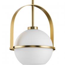 PROGRESS LIGHTING P500358-109 - Delayne Collection One-Light Mid-Century Modern Brushed Bronze Etched Opal Glass Pendant Light