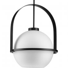 PROGRESS LIGHTING P500359-31M - Delayne Collection One-Light Mid-Century Modern Matte Black Etched Opal Glass Pendant Light