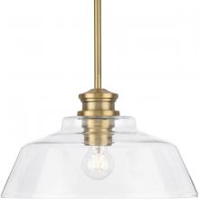 PROGRESS LIGHTING P500381-163 - Singleton Collection One-Light 14" Vintage Brass Farmhouse Medium Pendant Light with Clear Glass