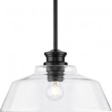 PROGRESS LIGHTING P500381-31M - Singleton Collection One-Light 14" Matte Black Farmhouse Medium Pendant Light with Clear Glass S