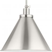 PROGRESS LIGHTING P500385-009 - Hinton Collection One-Light Brushed Nickel Modern Farmhouse Pendant