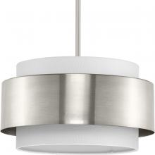 PROGRESS LIGHTING P500399-009 - Silva Collection Three-Light Brushed Nickel White Linen Shade Pendant