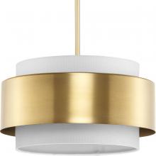 PROGRESS LIGHTING P500399-109 - Silva Collection Three-Light Brushed Bronze White Linen Shade Pendant