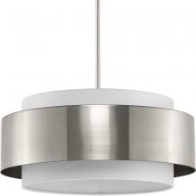 PROGRESS LIGHTING P500400-009 - Silva Collection Three-Light Brushed Nickel White Linen Shade Pendant