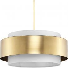 PROGRESS LIGHTING P500400-109 - Silva Collection Three-Light Brushed Bronze White Linen Shade Pendant