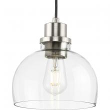 PROGRESS LIGHTING P500405-009 - Garris Collection One-Light Brushed Nickel Clear Glass Transitional Mini-Pendant